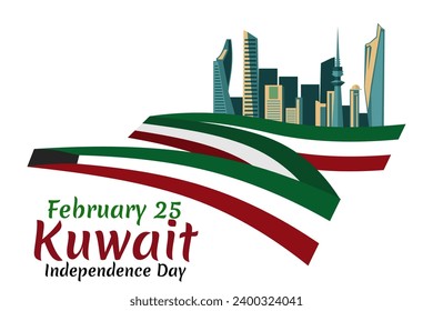 February 25. Independence day of Kuwait vector illustration. Suitable for greeting card, poster and banner.
