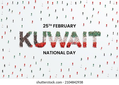 February 25 Kuwait National Day Design. A large group of people forms to create the word Kuwait as Kuwait celebrates its 61st National Day on the 25th of February.