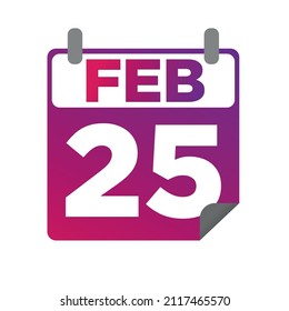 February 25. Single day calendar. minimalist flat illustration in purple color. eps 10