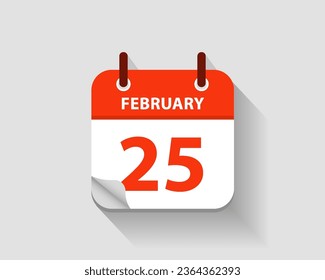 February 25. Vector flat daily calendar icon. Date and time, day, month. Year. Vector illustration