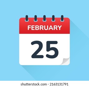February 25 vector flat design of daily calendar icon. Date and day of the year.