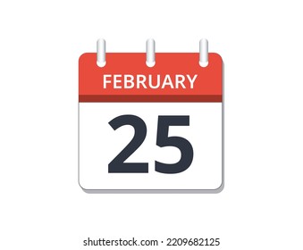 February, 25th calendar icon vector, concept of schedule, business and tasks
