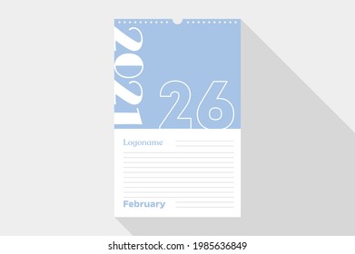 February 26 Calendar 2021 on notebook paper white and green background with your logo