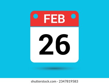 26 de febrero Fecha del calendario Icono plano Día 26 Ilustración vectorial
