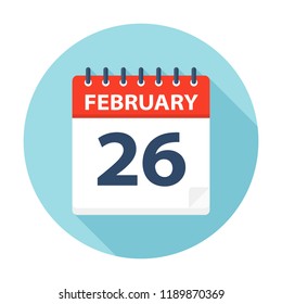 February 26 - Calendar Icon - Vector Illustration