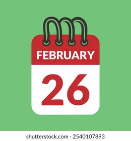 Febrero 26 Icono de calendario Ilustración vectorial.