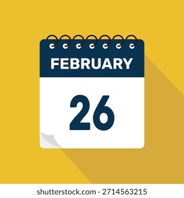 26 de fevereiro calendário ícone vetor ilustração com design