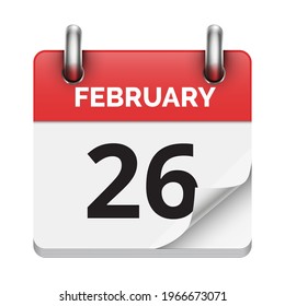 
February 26 flat daily realistic calendar icon date vector image