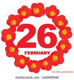 February 26  icon. For planning important day. Banner for holidays and special days with flowers. Twenty-sixth of February ic
on. Vector Illustration.