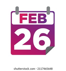 February 26. Single day calendar. minimalist flat illustration in purple color. eps 10