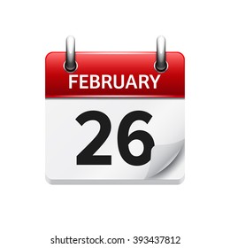 February 26. Vector flat daily calendar icon. Date and time, day, month. Holiday.