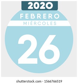 February 26th, 2020, calendar. Light Blue