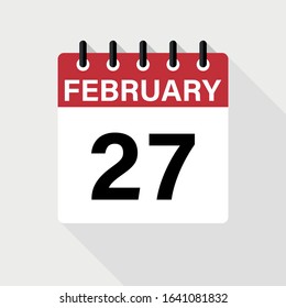 February 27 - Calendar Icon. Calendar Icon with shadow. Flat style. Date, day and month.