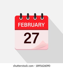 February 27, Calendar icon with shadow. Day, month. Flat vector illustration.