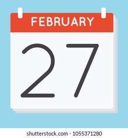 February 27. Calendar icon. Vector illustration in flat design isolated in blue background. Date and time, day, month.