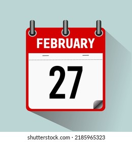 27 de febrero, ilustración vectorial de icono del calendario, aislado en fondo azul claro.