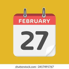 27 de febrero. Hoja de calendario con fondo amarillo.