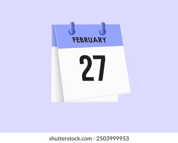 February 27 - calendar and Time planner. Daily Calendar Icon reminder. Vector Illustration.