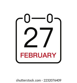 February 27 date on the calendar, vector line stroke icon for user interface. Calendar with date, vector illustration.