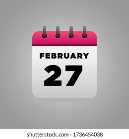 27 de febrero. Vector de ilustración plana de calendario, diario, para oficina, escuela  
