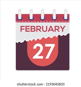 February 27. Vector flat daily calendar icon. Date and time, day, month. Holiday. Season. White Background