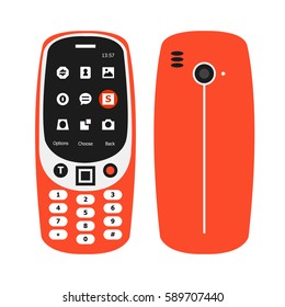 FEBRUARY 28, 2017: Front Side And Back Side New Orange Features Mobile Phone Vector.