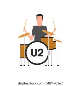 February 28, 2017: Vector Illustration Of The Musician And Drummer Of U2 Band Larry Mullen Jr. Playing The Drums On White Background. 