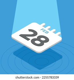 February 28 - 3D calendar floating with spotlight on blue background