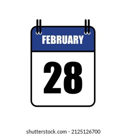 February 28 Calendar Icon Vector Illustration . Date , Day Of Mouth