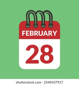 Febrero 28 Icono de calendario Ilustración vectorial.