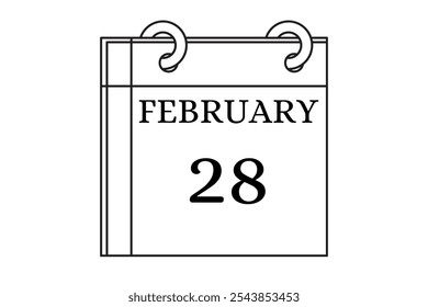 Febrero - 28 Calendario Icono. Icono del calendario con el fondo blanco. Estilo plano. Fecha, día y mes.