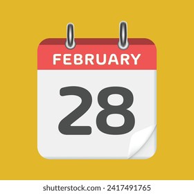 February 28. Calendar leaf on yellow background.