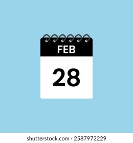February 28 calendar reminder. 28th February Date Month calendar icon design template.