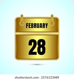 February 28 calendar and time planner on gold background. Daily calendar icon, schedule symbol