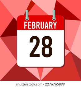 28 de febrero, ilustración vectorial de calendario, aislada en el fondo de triángulos monocromáticos coloridos.