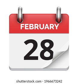 February 28 flat daily realistic calendar icon date vector image