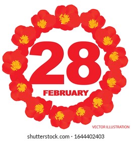 February 28  icon. For planning important day. Banner for holidays and special days with flowers. Twenty-eighth of February icon. Vector Illustration.