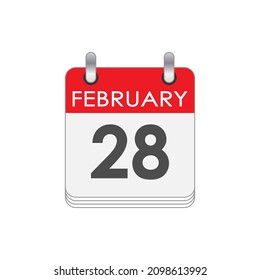 28. Februar. Ein Blatt des Flip-Kalenders mit dem Datum 28. Februar. Flacher Stil.