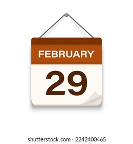 February 29, Calendar icon with shadow. Day, month. Meeting appointment time. Event schedule date. Flat vector illustration. 