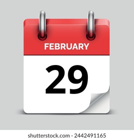 February 29 daily realistic red calendar icon date vector image
