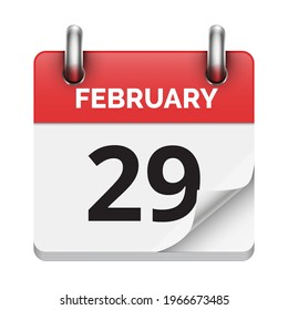 February 29 flat daily realistic calendar icon date vector image