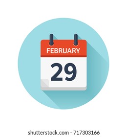 February 29. Vector flat daily calendar icon. Date and time, day, month 2018. Holiday. Season.