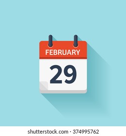 February 29.Calendar icon.Vector illustration,flat style.Date,day of month:Sunday,Monday,Tuesday,Wednesday,Thursday,Friday,Saturday.Weekend,red letter day.Calendar for 2017 year.Holidays in February.