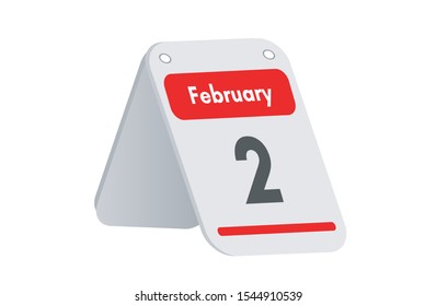 February 2th calendar icon. Day 2 of month. Vector illustration.