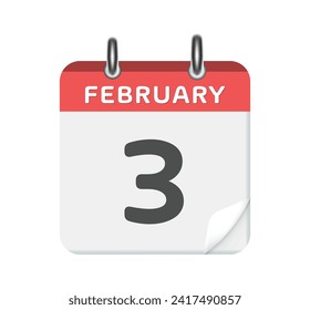 February 3. Calendar icon on white background. 