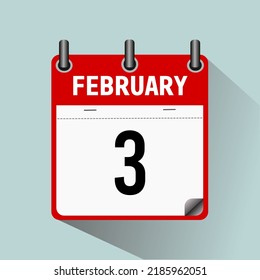 February 3, calendar icon vector illustration, isolated on light blue background.
