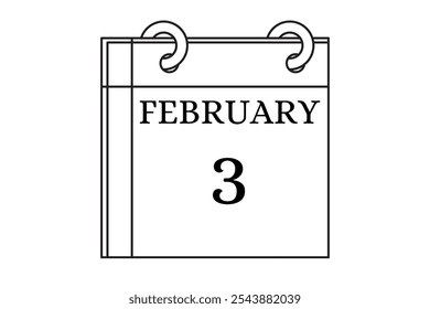 February - 3 Calendar Icon. Calendar Icon with white background. Flat style. Date, day and month.