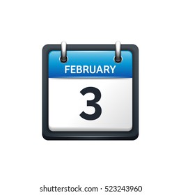 February 3. Calendar icon.Vector illustration,flat style.Month and date.Sunday,Monday,Tuesday,Wednesday,Thursday,Friday,Saturday.Week,weekend,red letter day. 2017,2018 year.Holidays.