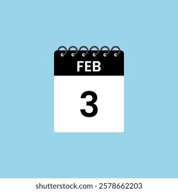February 3 calendar reminder. 3rd February Date Month calendar icon design template.