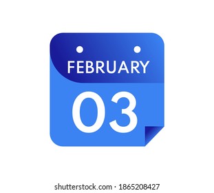 February 3 Date on a Single Day Calendar in Flat Style, 3 February calendar icon